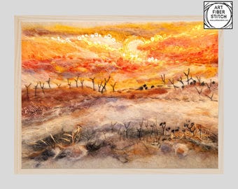 Sunset Landscape Needle Felt Kit: Wool Art Painting with Video