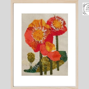 Zestaw do haftu "Poppies Slow Stitching Kit": Początkujący kolaż z tkaniny do haftu