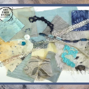 Fabric Collage, Mixed media, Slow Stitching Kit, Inspiration pack,  Stitch  Therapy, Embroidery, Eco printing, Scraps, Fabric Journaling
