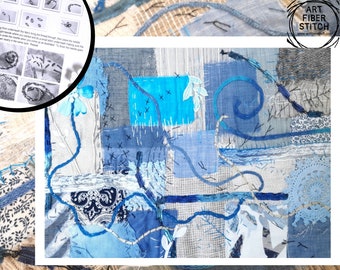 Blues Fabric Collage Kit: Slow Stitching, Textile Craft, Embroidery