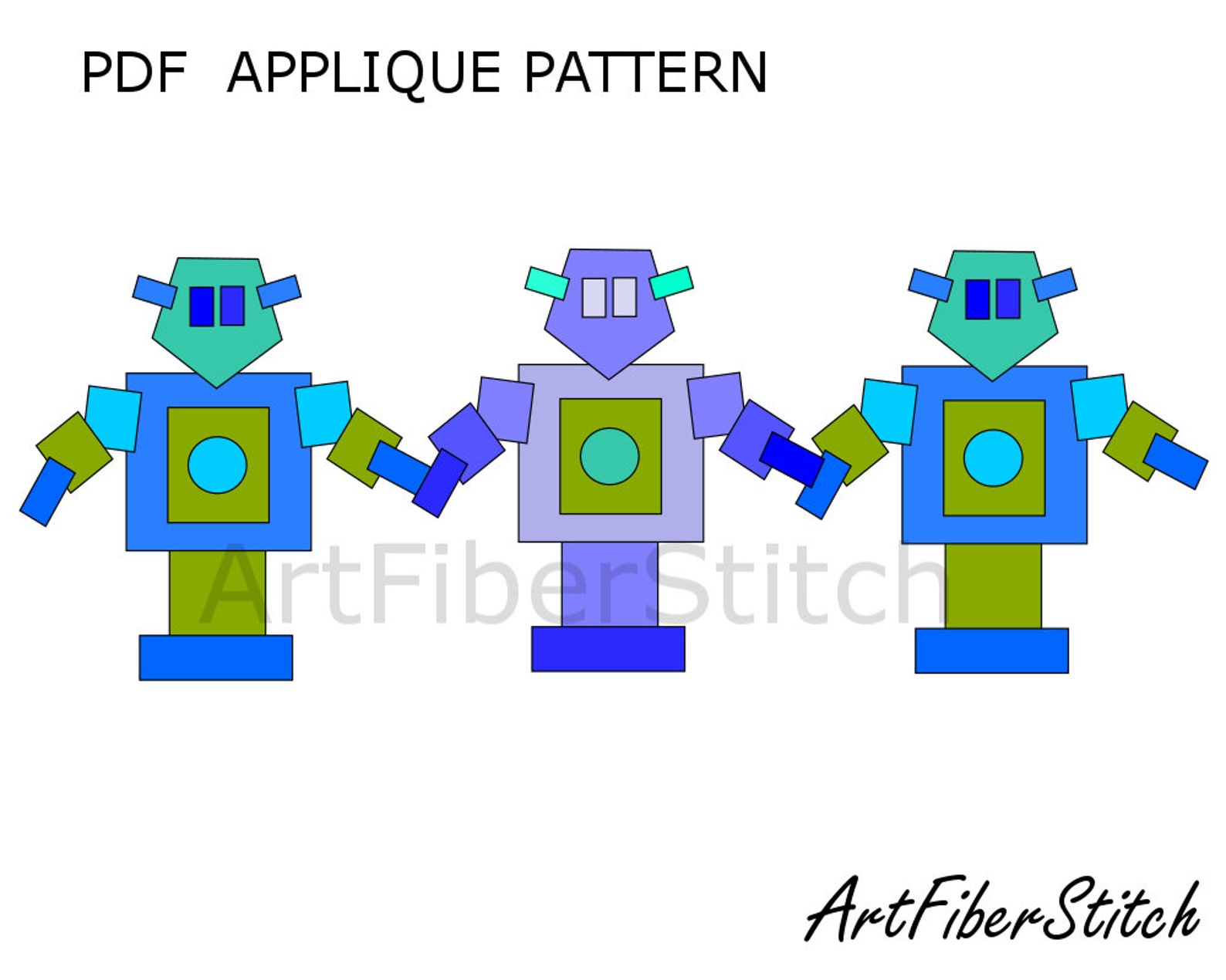 Square Robot PDF Applique Template Pattern Kids Sewing Instant - Etsy ...