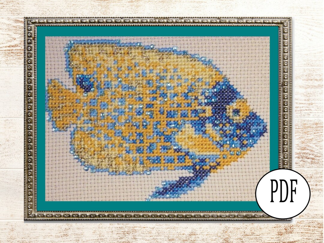 Printable Angel Fish Pattern Yellow Angelfish Cross Stitch Pattern: Tropical Fish Embroidery (PDF ...