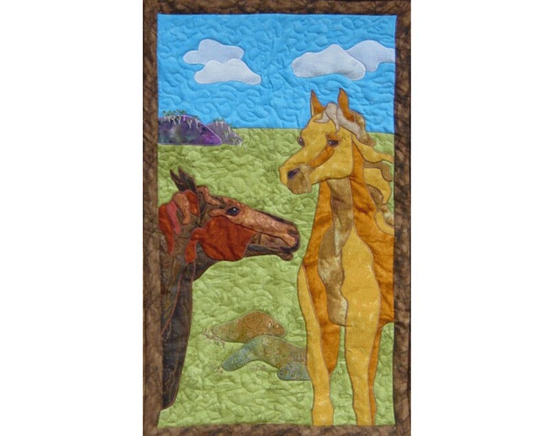 Horses is a quilted applique pattern for a wall hanging Etsy