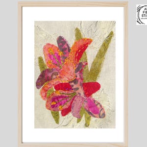 Lilies Slow Stitching Kit: Fabric Collage, Beginner Embroidery