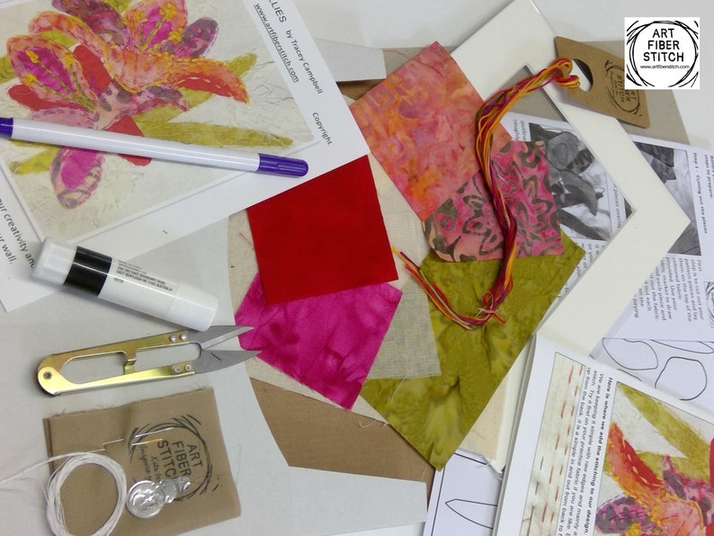 Lilies Slow Stitching Kit Beginners Embroidery Easy Sewing Etsy