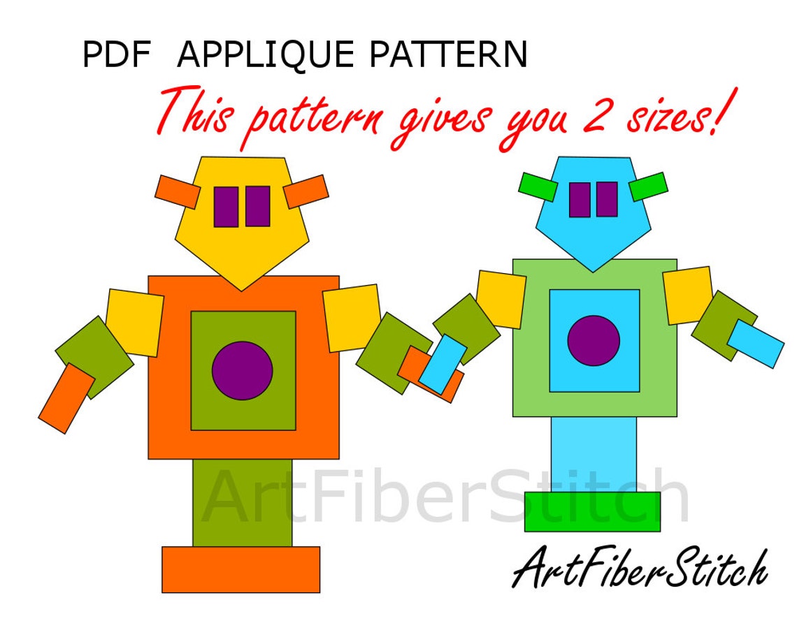 Square Robot PDF Applique Template Pattern Kids Sewing Instant | Etsy