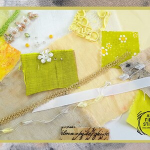 Gelbe Stoffcollage: Mixed Media Slow Stitching, Ökologischer Druck