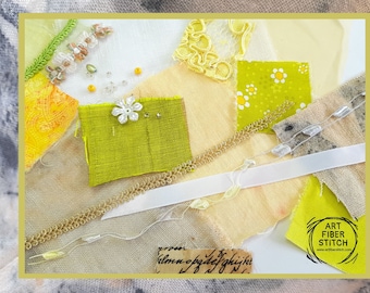 Yellow Fabric Collage Kit: Mixed Media Slow Stitching, Eco Printing