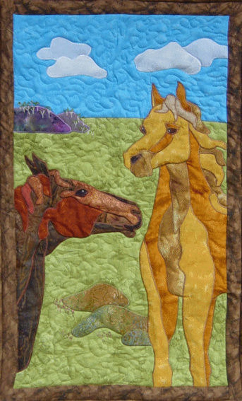 Horses is a quilted applique pattern for a wall hanging Etsy