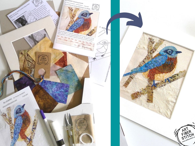 Bluebird Slow Stitching Kit Beginners Embroidery Easy Sewing Etsy