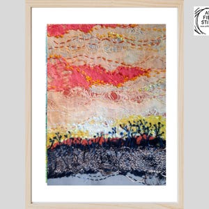 Kit de bordado lento "Atardecer Impresionista" – Paisaje de lino teñido a mano – Arte textil intuitivo