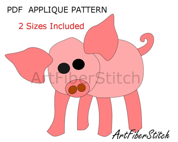 piglet pdf applique template pattern available for instant etsy