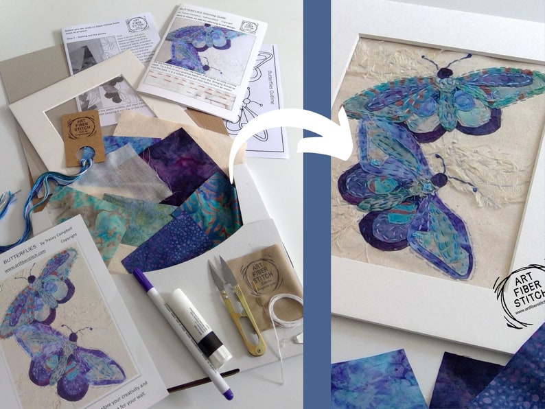 Blue Butterflies Slow Stitching Kit Beginners Embroidery Etsy