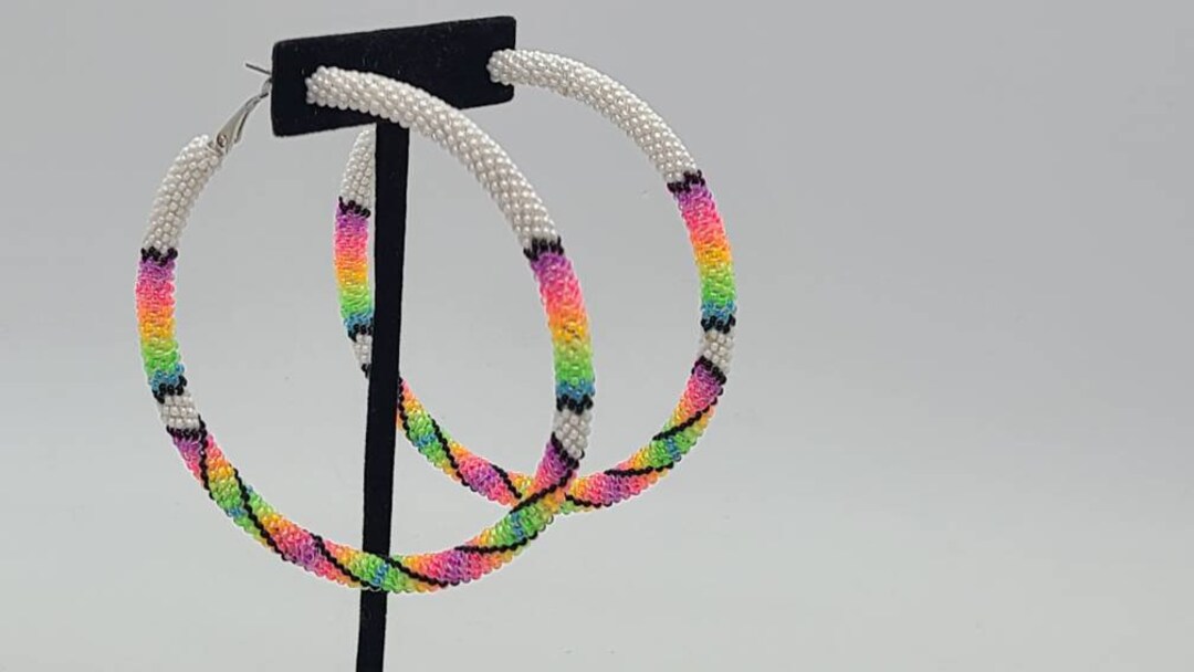 These Extra Large Beaded Hoop Earrings Are so Fun. Beaded in Etsy