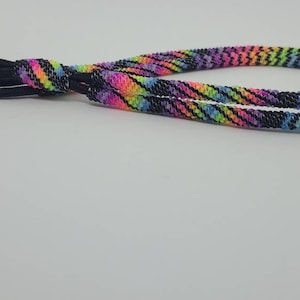 Beaded Lanyards, Black and frosted neon, peyote stitch lanyard, badge holder, with ombre neon geometric patterns