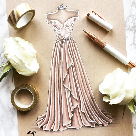 1920 Inspired Gown Fashion Illustration - Canvas Wall Art | blursbyai