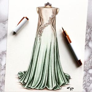 Custom Fashion Dress Illustration Ink and Coloured Pencil - Etsy