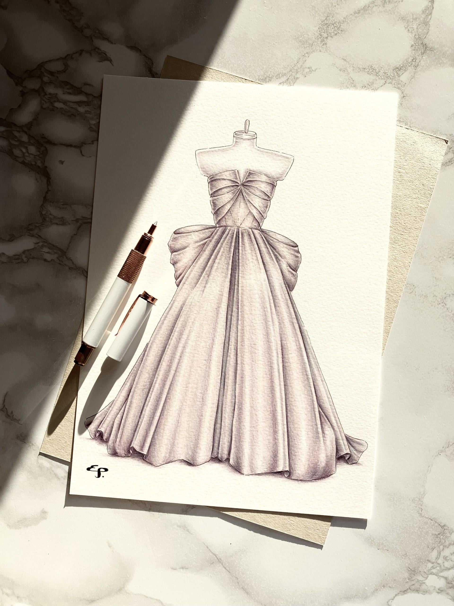 カスタムファッションドレスイラスト - A4色鉛筆オリジナルカスタム