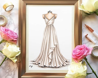 Custom Bridal Dress Illlustration - Watercolour Illustration