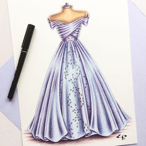 Custom Fashion Dress Illustration Ink and Coloured Pencil - Etsy