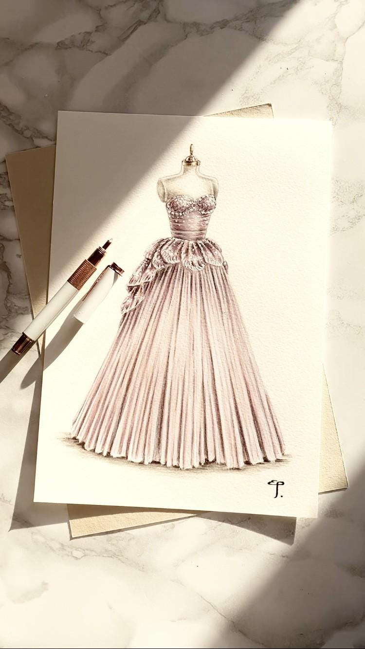 Custom Fashion Dress Illustration - A4 Coloured Pencil Original Custom  Artwork - Etsy, image size:750x1334