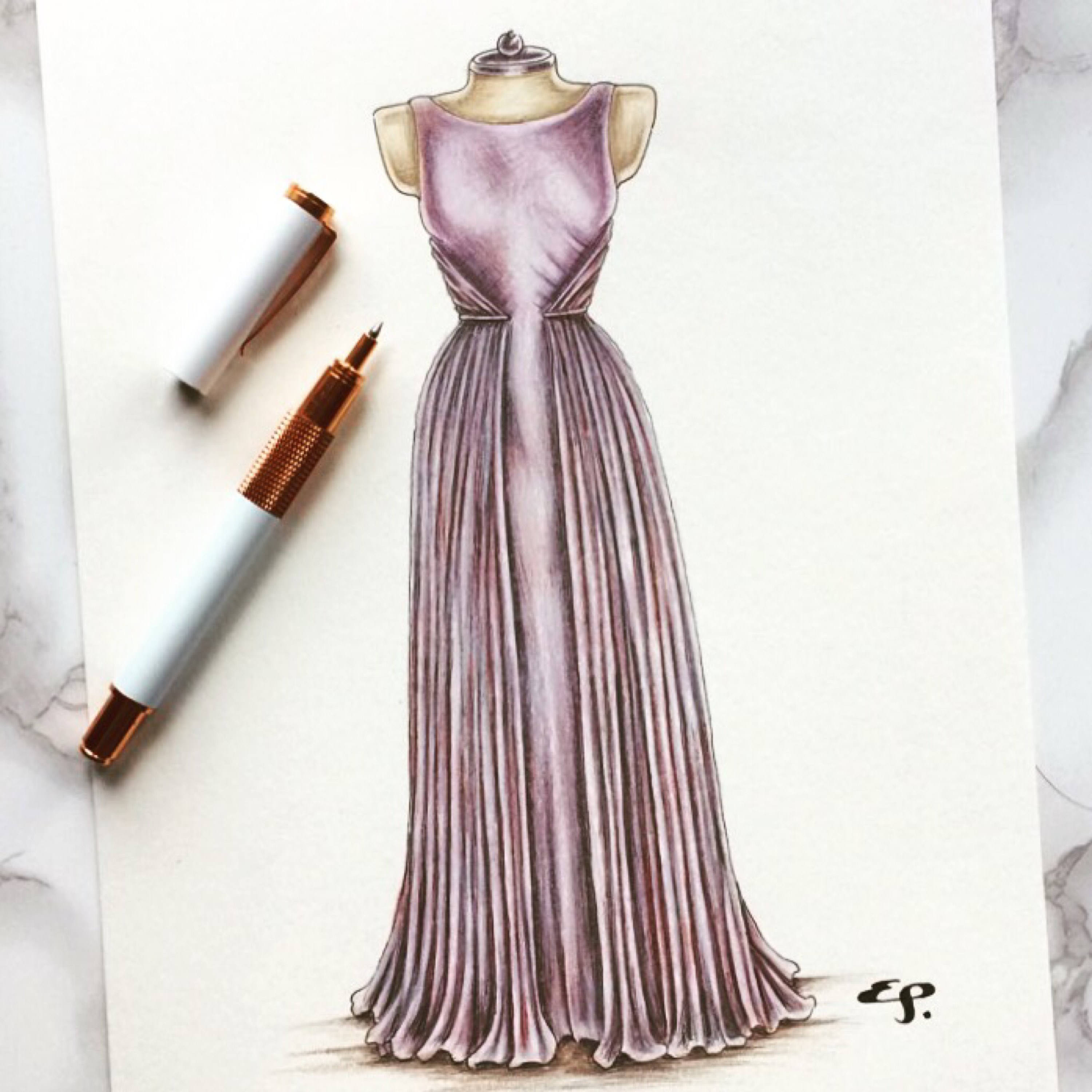 Custom Fashion Dress Illustration Ink and Coloured Pencil | Etsy