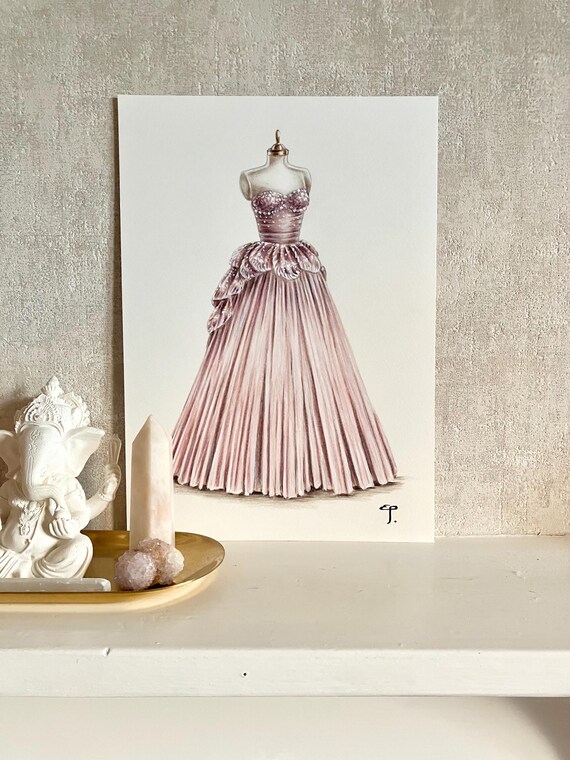 Custom Fashion Dress Illustration - A4 Coloured Pencil Original Custom  Artwork - Etsy