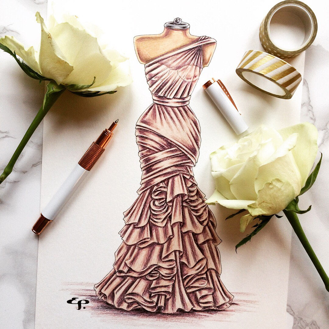 Nude Ruffles Original Ink and Coloured 