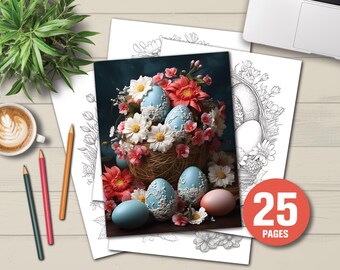 25 Easter Basket Coloring Pages - Adult and Children Coloring Pages, Instant Download, Printable PDF File