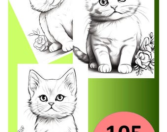 105 Katzen Ausmalbilder, Kinder Erwachsene, digitaler Download, Malbilder, Malbuch, PDF