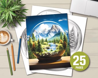 25 Snow Globe Coloring Pages - Adults and Children Coloring Pages, Instant Download, Printable PDF File, Coloring Pages