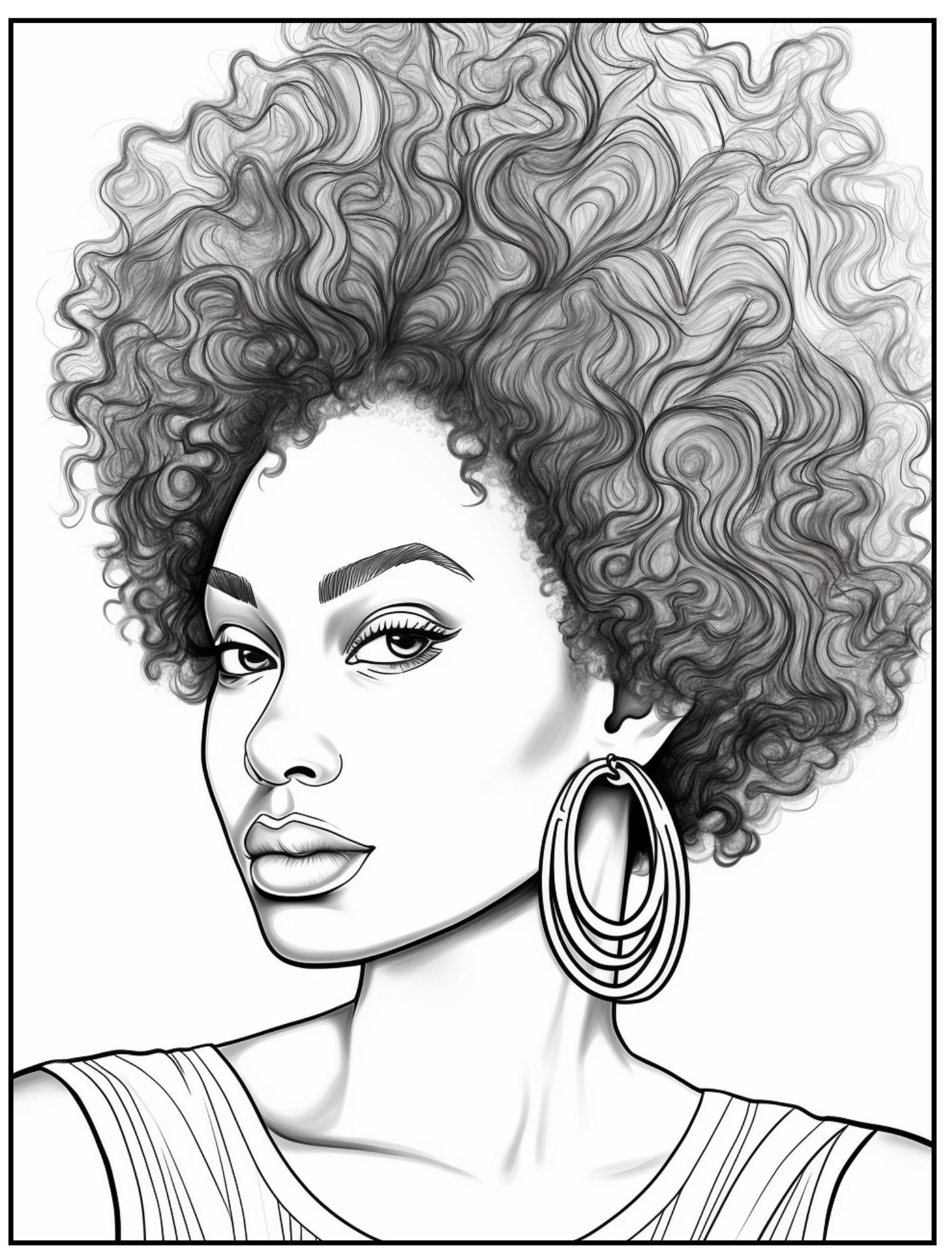 100 African Black Woman Coloring Pages Vol. 2, Children, Adults, PDF ...
