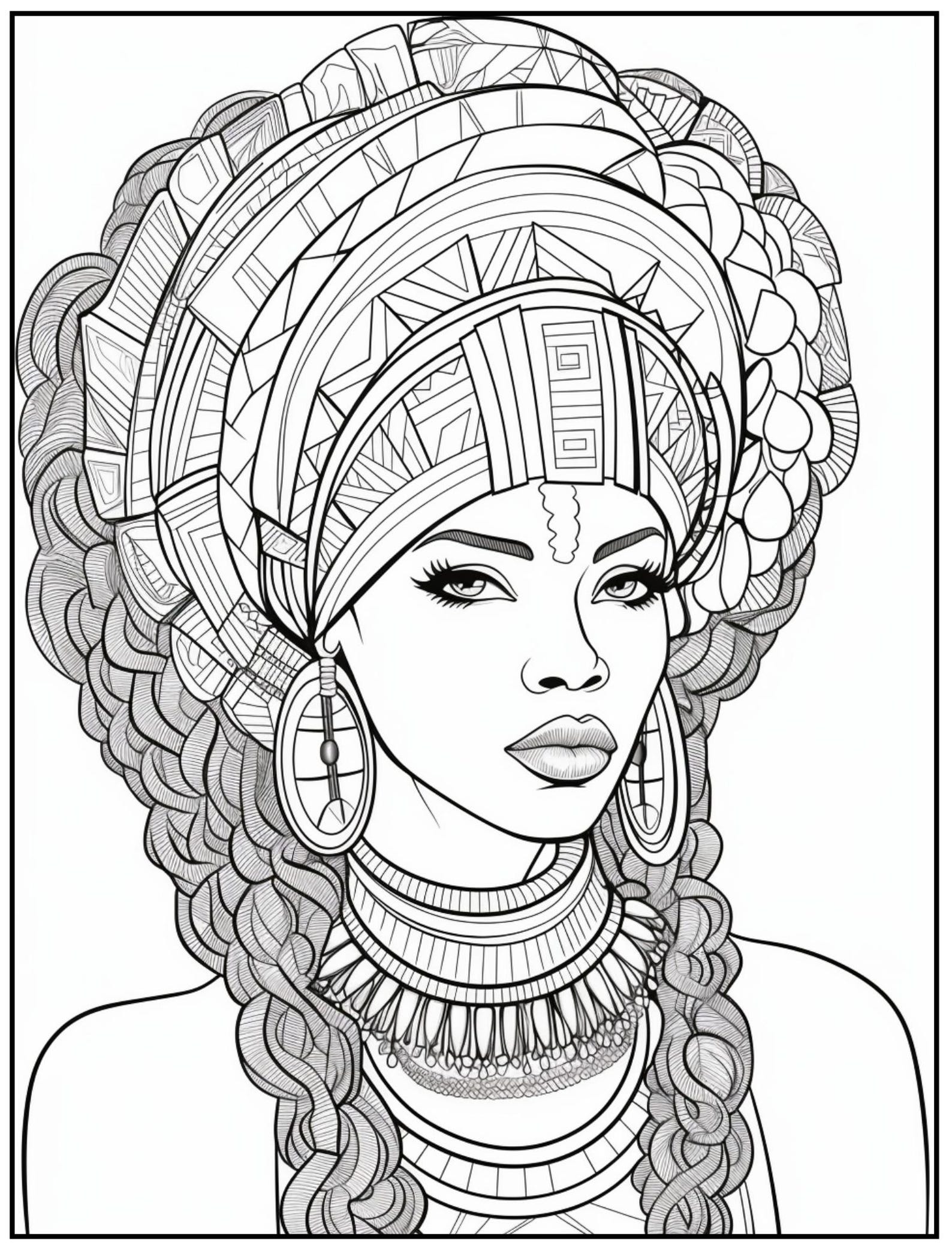 100 African Black Woman Coloring Pages Vol. 2, Children, Adults, PDF ...