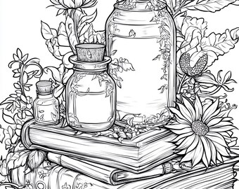 Fantasy Witch Book Coloring Book, 129 coloring pages, for adults, instant download, coloring pages, coloring book, coloring book, coloring pages