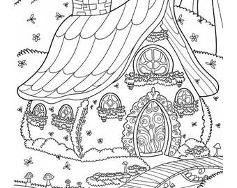 Fantasy Fairy Homes coloring pages, 110 coloring pictures, for children and adults, PDF, instant download, coloring pages, coloring book