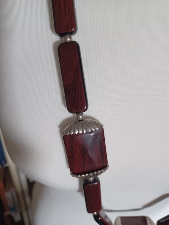 ROSEWOOD AND metal NECKLACE art deco style - image 2