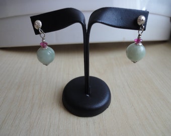 EARRINGS WITH JADE balls and ruby on silver