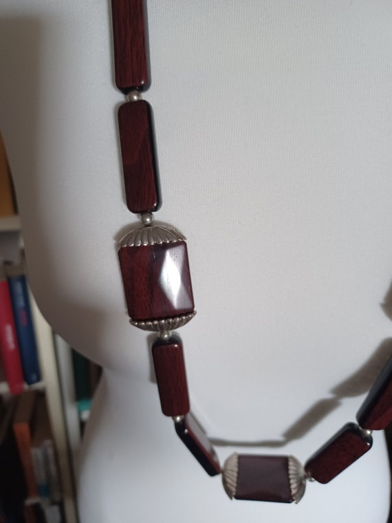ROSEWOOD AND metal NECKLACE art deco style - image 3