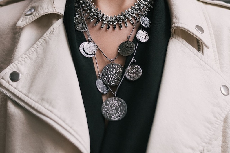 Layering Necklace,Hippie Chic The Aisha Necklace,Coin Shape Necklace,Boho Tribal Jewelry Gypsy Necklace