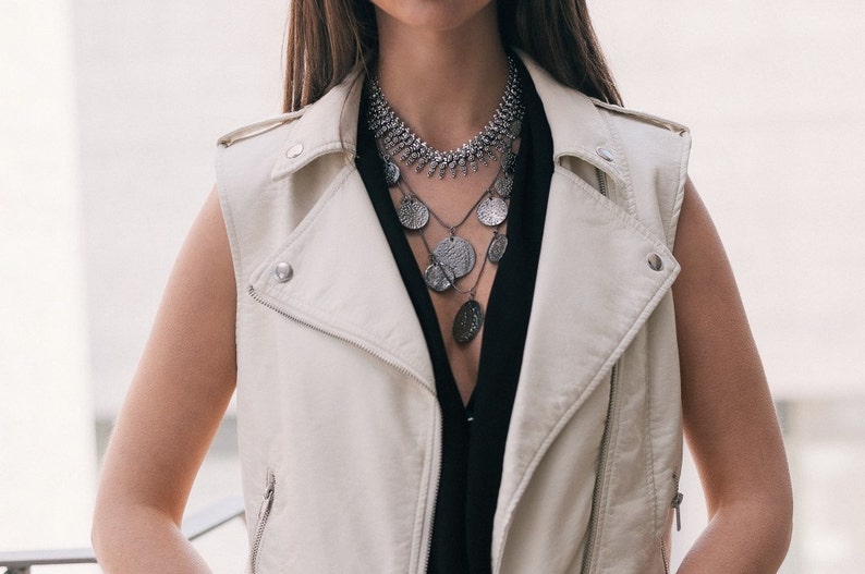 Layering Necklace,Hippie Chic The Aisha Necklace,Coin Shape Necklace,Boho Tribal Jewelry Gypsy Necklace