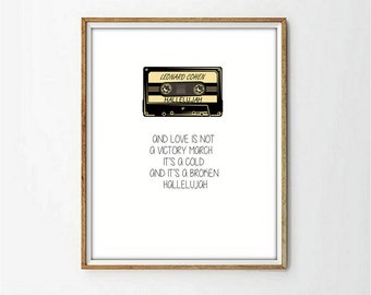 Minimalist Poster Music Minimal Wall Hat Art Print Hallelujah LEONARD COHEN