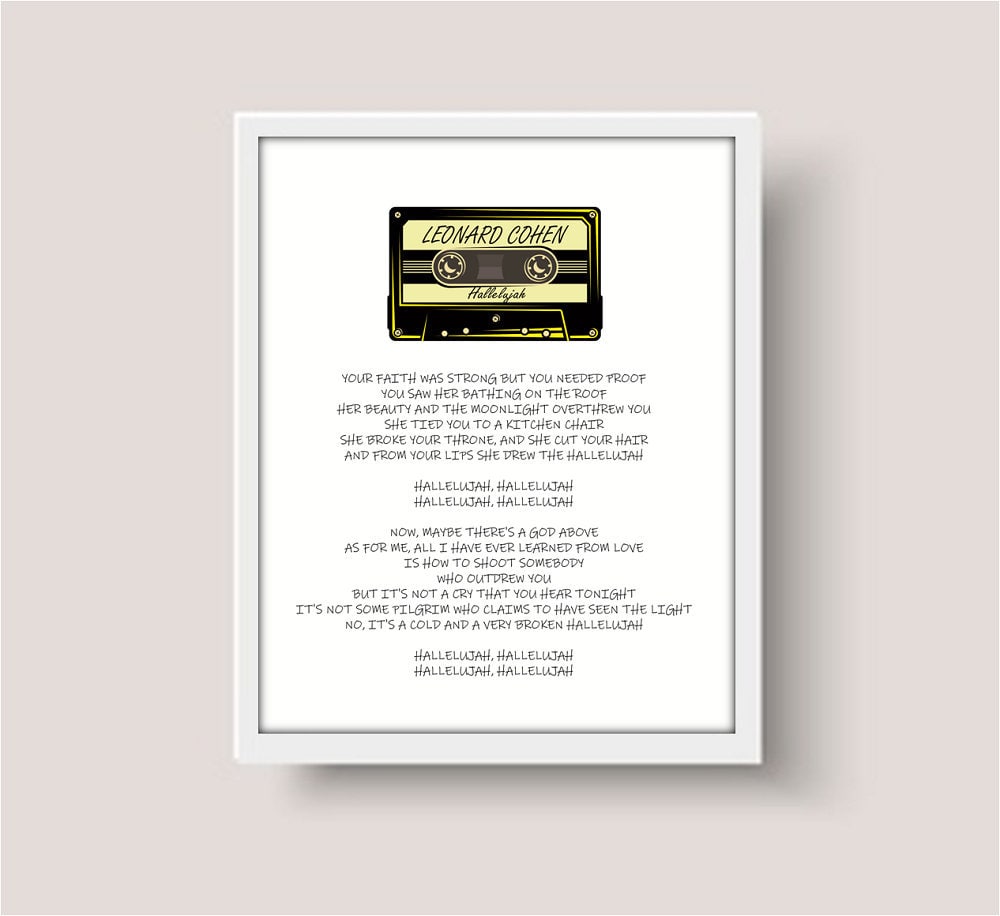 Leonard Cohen Hallelujah Paroles Print Home Decor Living Etsy