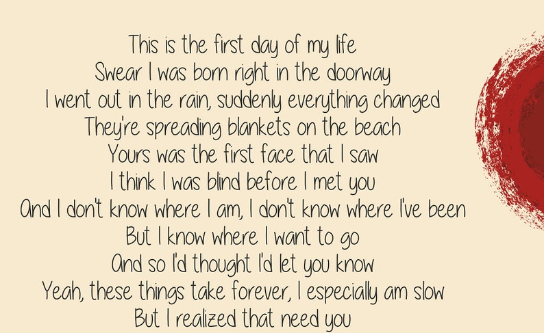 Bright Eyes First Day of My Life letras Bright Eyes poster - Etsy España