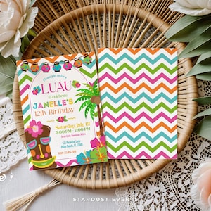 Luau Birthday Invitation, Luau Party Invitation, Luau Invitation, Hawaiian Birthday Invitation, Hawaiian Invitation,Editable Luau Invitation image 1