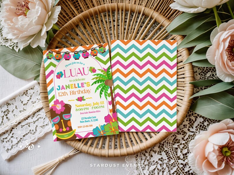 Luau Birthday Invitation, Luau Party Invitation, Luau Invitation, Hawaiian Birthday Invitation, Hawaiian Invitation,Editable Luau Invitation image 1