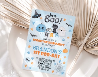 Halloween Invitation, Boy Halloween Birthday Invitation, Spooky One Birthday Invitation, Hey Boo Invitation, Spooky Invite, First Birthday