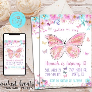 Butterfly Birthday Invitation, Editable Butterfly Invitation, Butterfly Birthday Invite, Butterfly Party