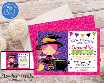 Halloween Birthday Invitation, Halloween Invitation, Witch Birthday Invitation, Witch Halloween Birthday Invitation, Editable Party Invite