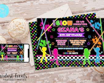 Editable Glow Birthday Invitation, Glow Party Invitation, Glow Invitation, Neon Birthday Invitation, Dance Invitation, Neon Invitation