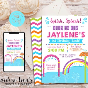 Splash Pad Birthday Invitation, Splash Pad Invitation, Splish Splash Invitation,  Splash Pad Girl Invitation